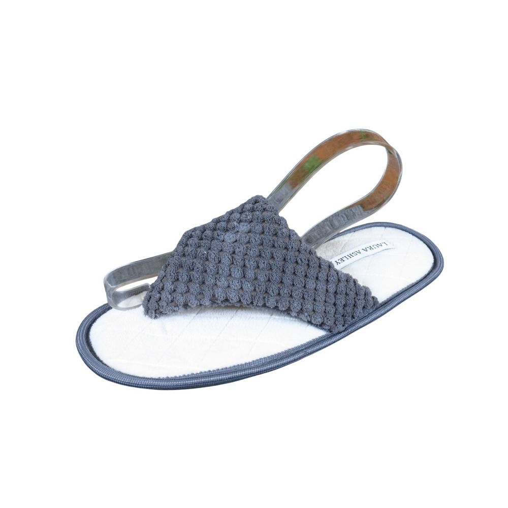 Laura Ashley Women Thong Slipper Size 6.5-7.5 Indoor Spa House Shoe Gray White